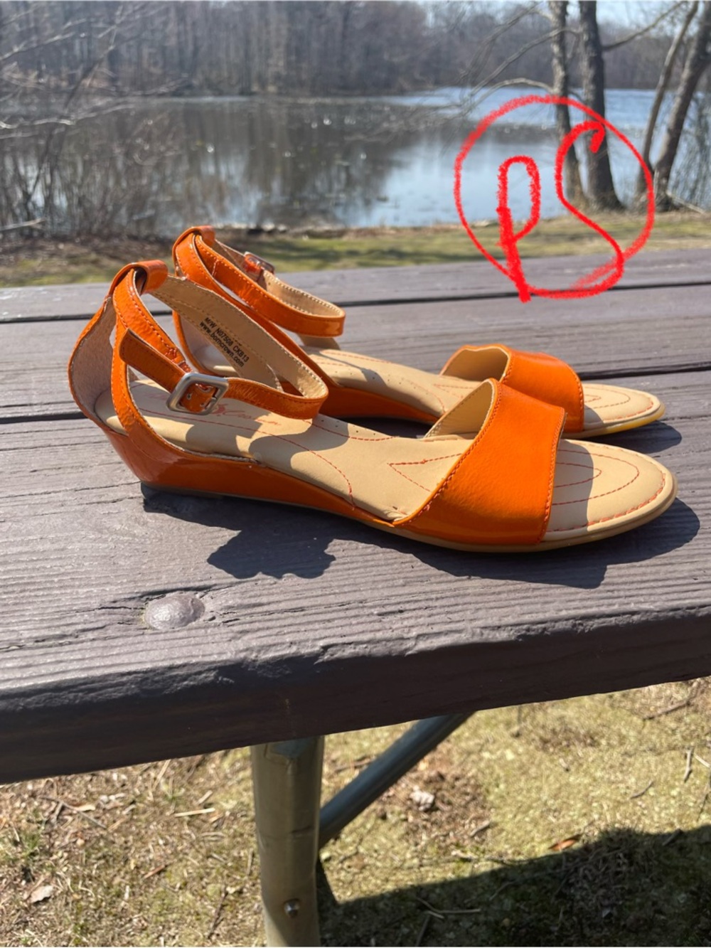 Born Orange Ankle-Strap Low Wedge Sandals